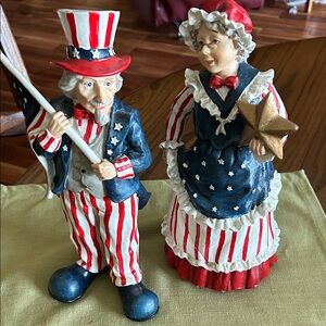 Patriotic Uncle Sam and Lady Liberty Figurines
